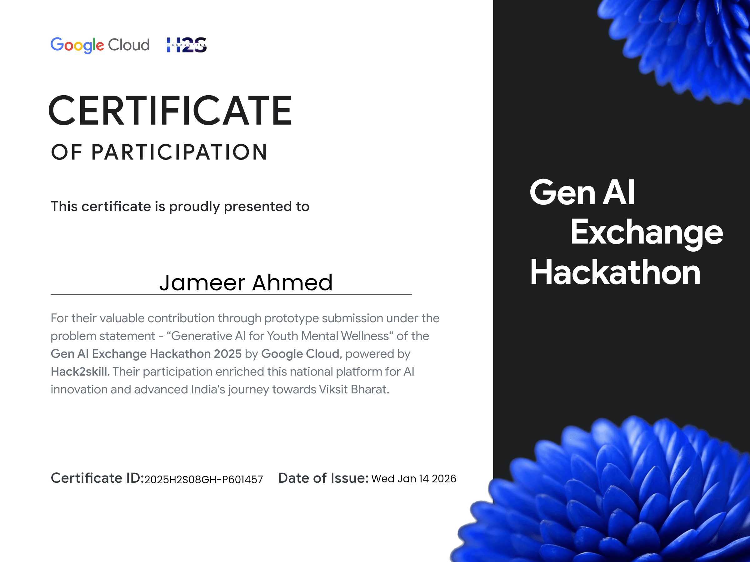 Hack2Skill Certificate — Hack2Skill