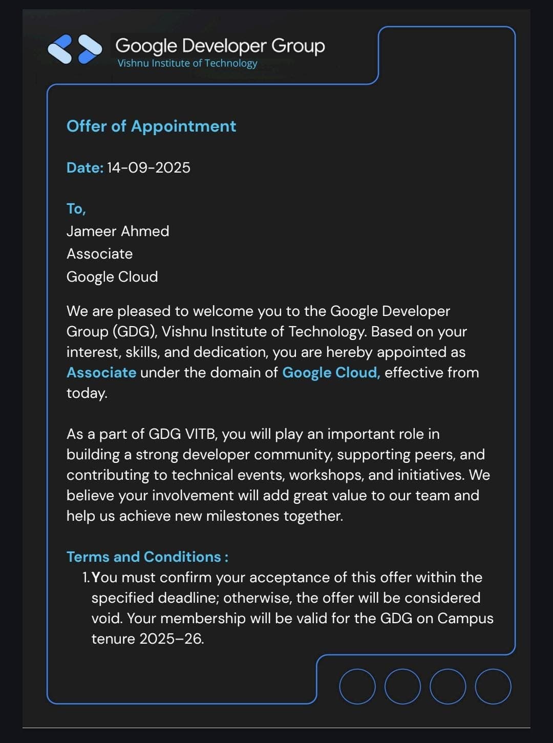 Offer Letter — Google Developer Groups