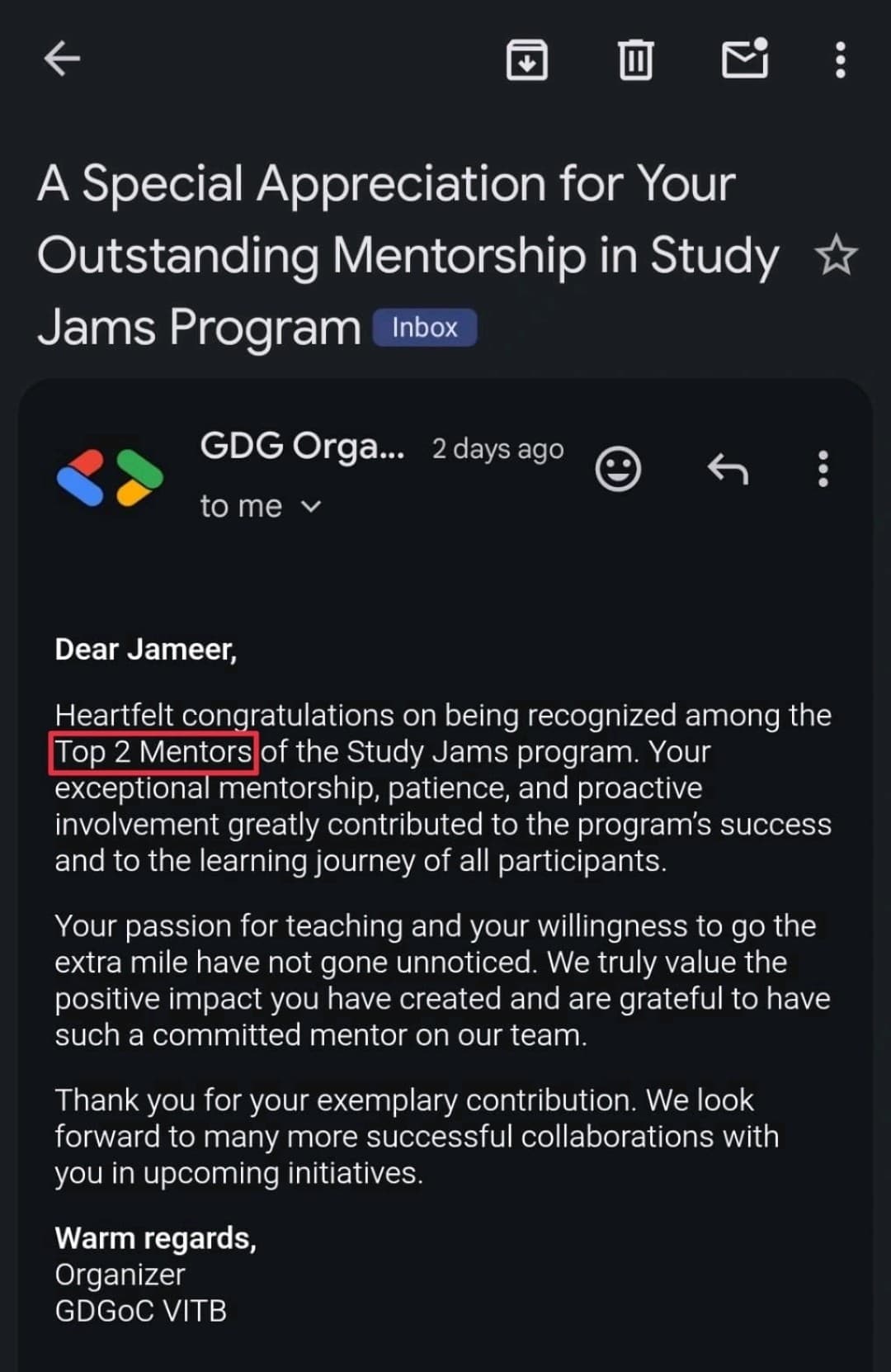 Top Mentors Recognition — Google Developer Groups